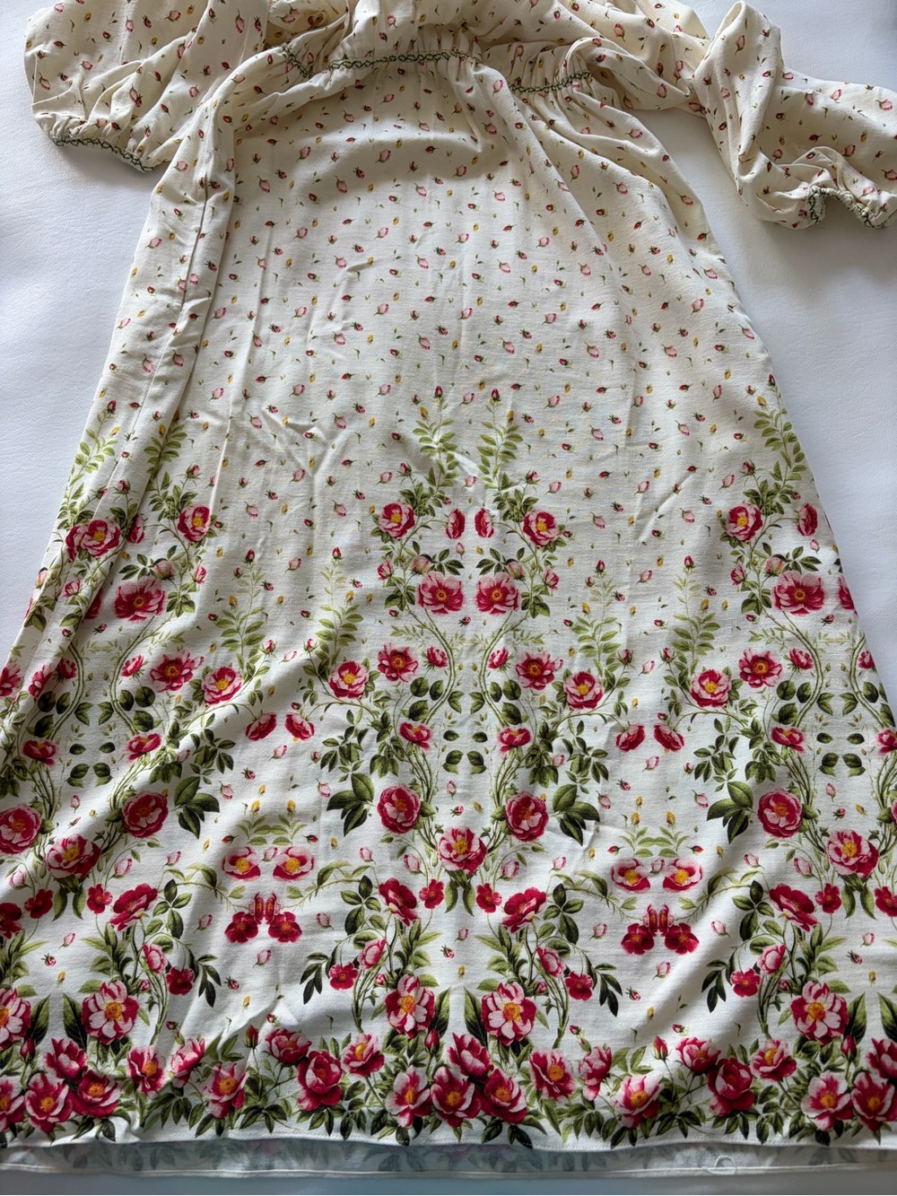Max Studio Floral Border Maxi Dress Cotton Linen Cottagecore Garden Romantic - Picture 13 of 14